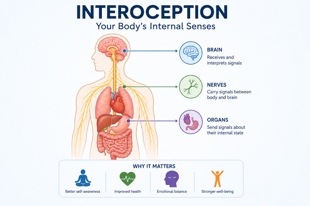"Diagram of human nervous system explaining interoception and internal
body senses"
