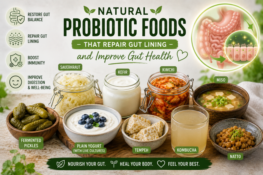 Natural probiotic foods that repair gut lining and improve gut health gut health tips