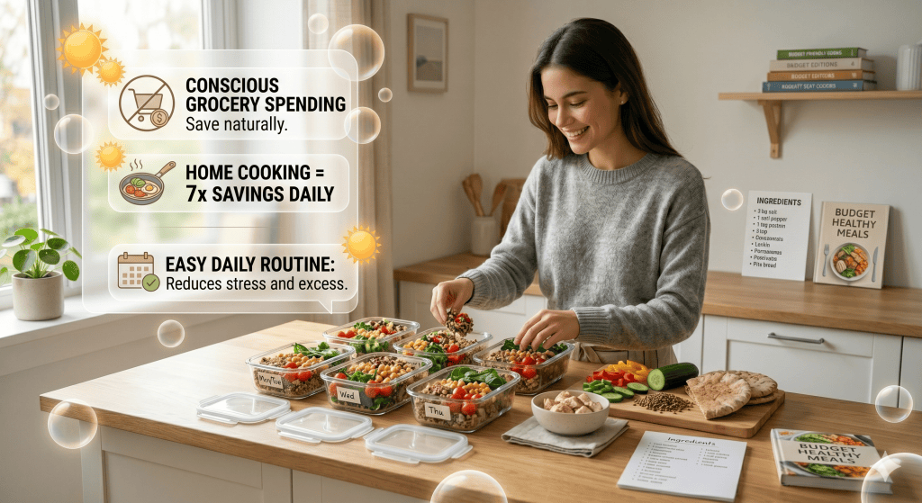 Budget friendly minimalist living choices like cooking healthy meals to save money daily