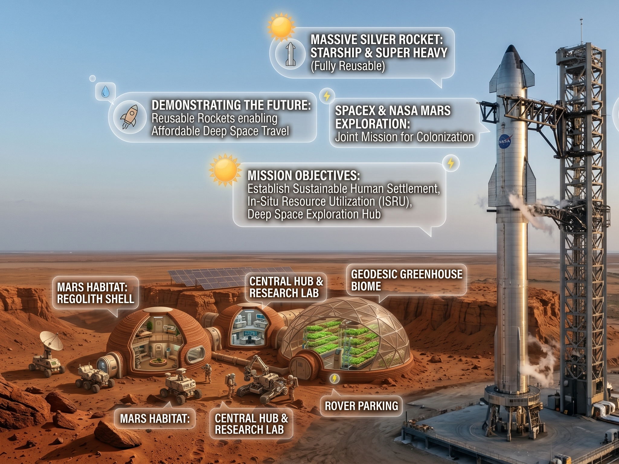 SpaceX and NASA Mars exploration plans demonstrating the future of space colonization