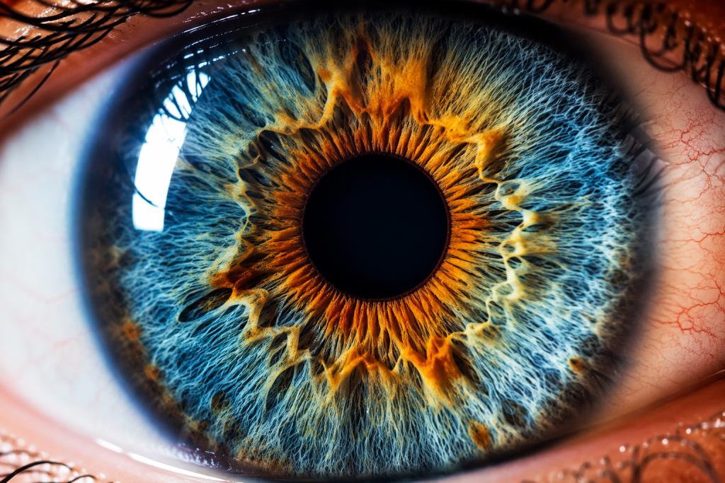Close up of human eye highlighting healthy human body senses and vision facts