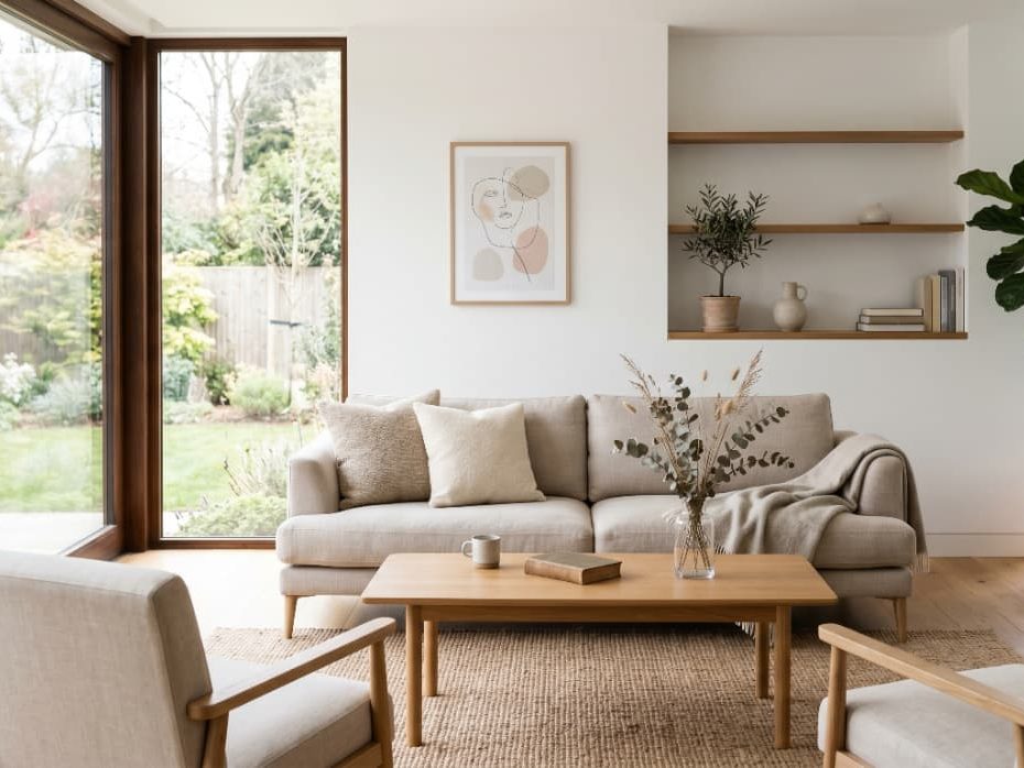 Peaceful clean living room illustrating the
benefits of a minimal lifestyle