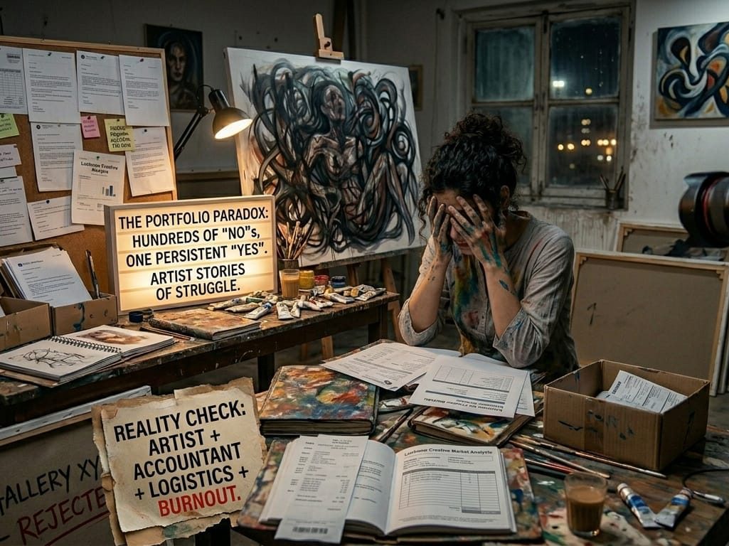 The reality of being an artist balancing business tasks and creative burnout.