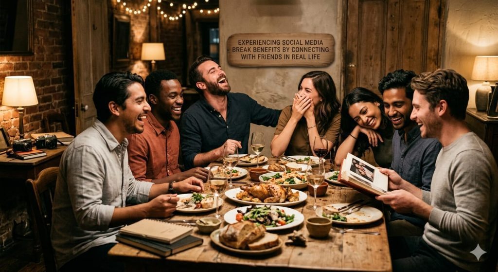Experiencing social media break benefits by connecting with friends in real life