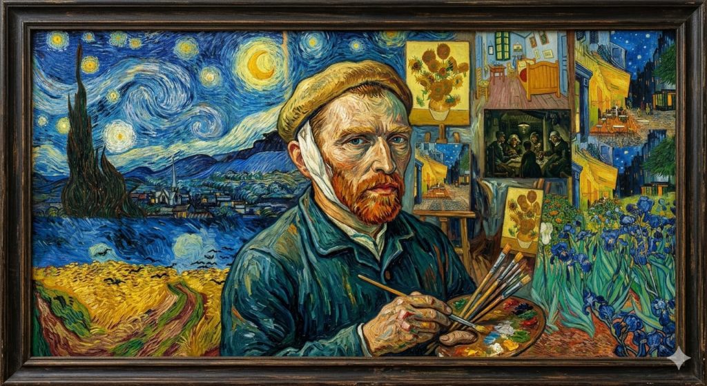 Self portrait showing the complex history of Vincent van Gogh as an artist