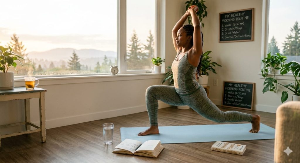  Person doing morning stretches showing how to build healthy daily routines for better life