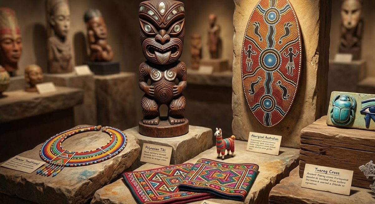 Traditional indigenous artifacts displaying the rich global art culture and ancient human heritage
