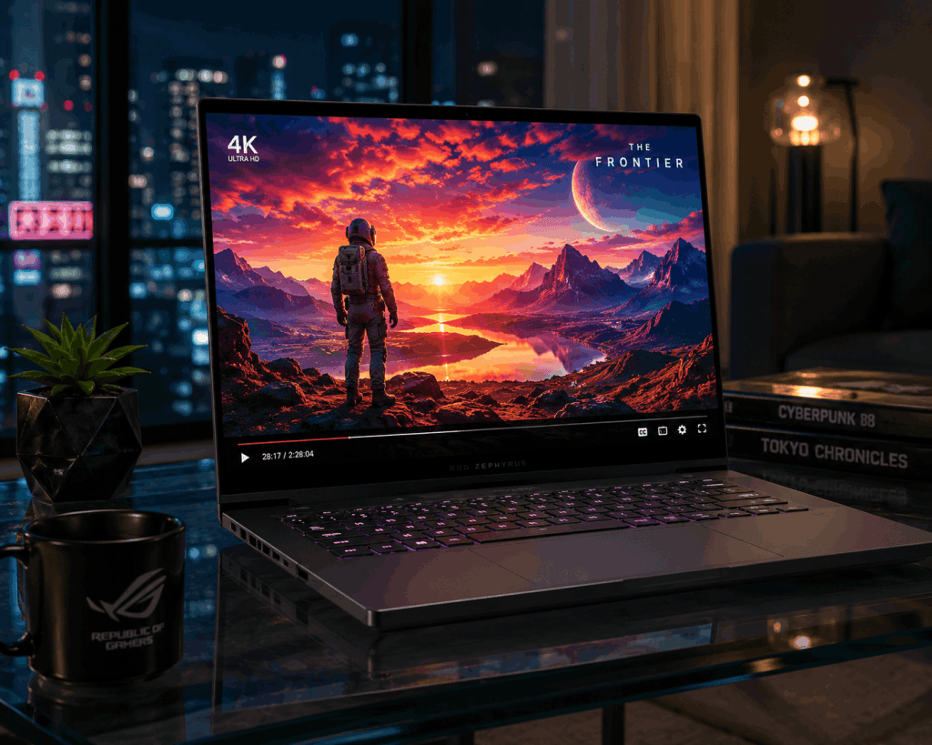 sleek amd ryzen 9 9955hx3d laptop streaming hd entertainment