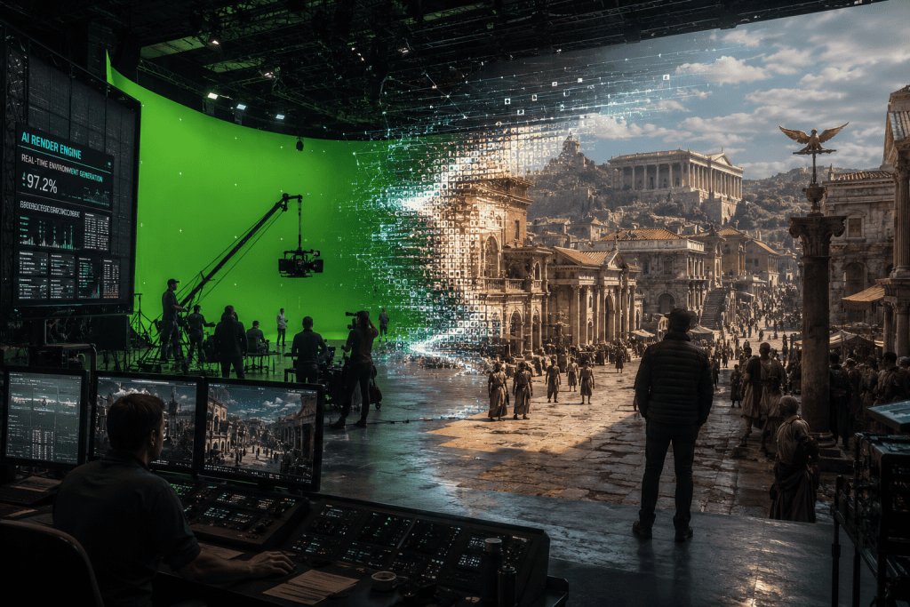 Movie studio green screen using AI in entertainment for visual effects