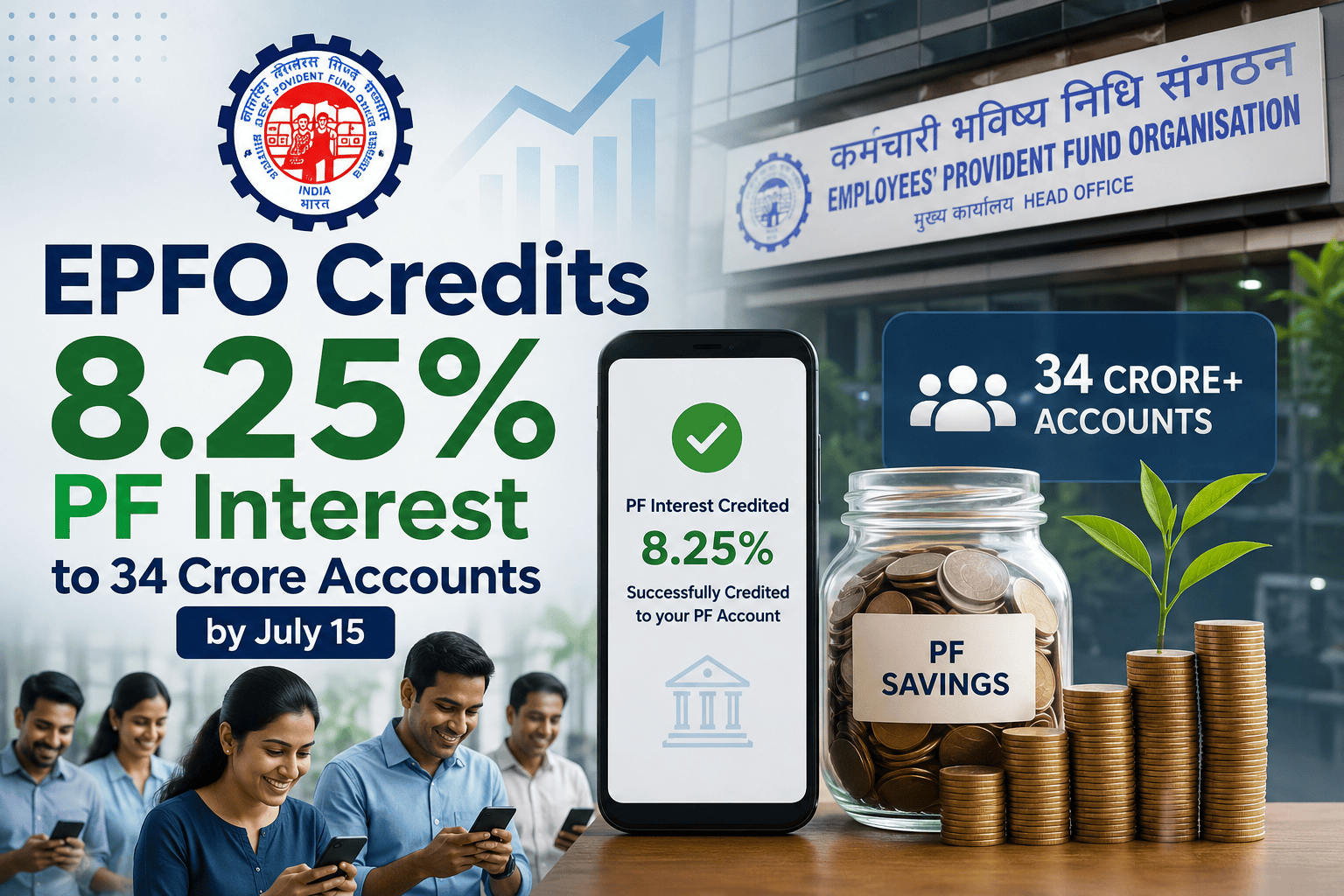 EPFO Credits 8.25% PF Interest to 34 Crore Accounts by July 15