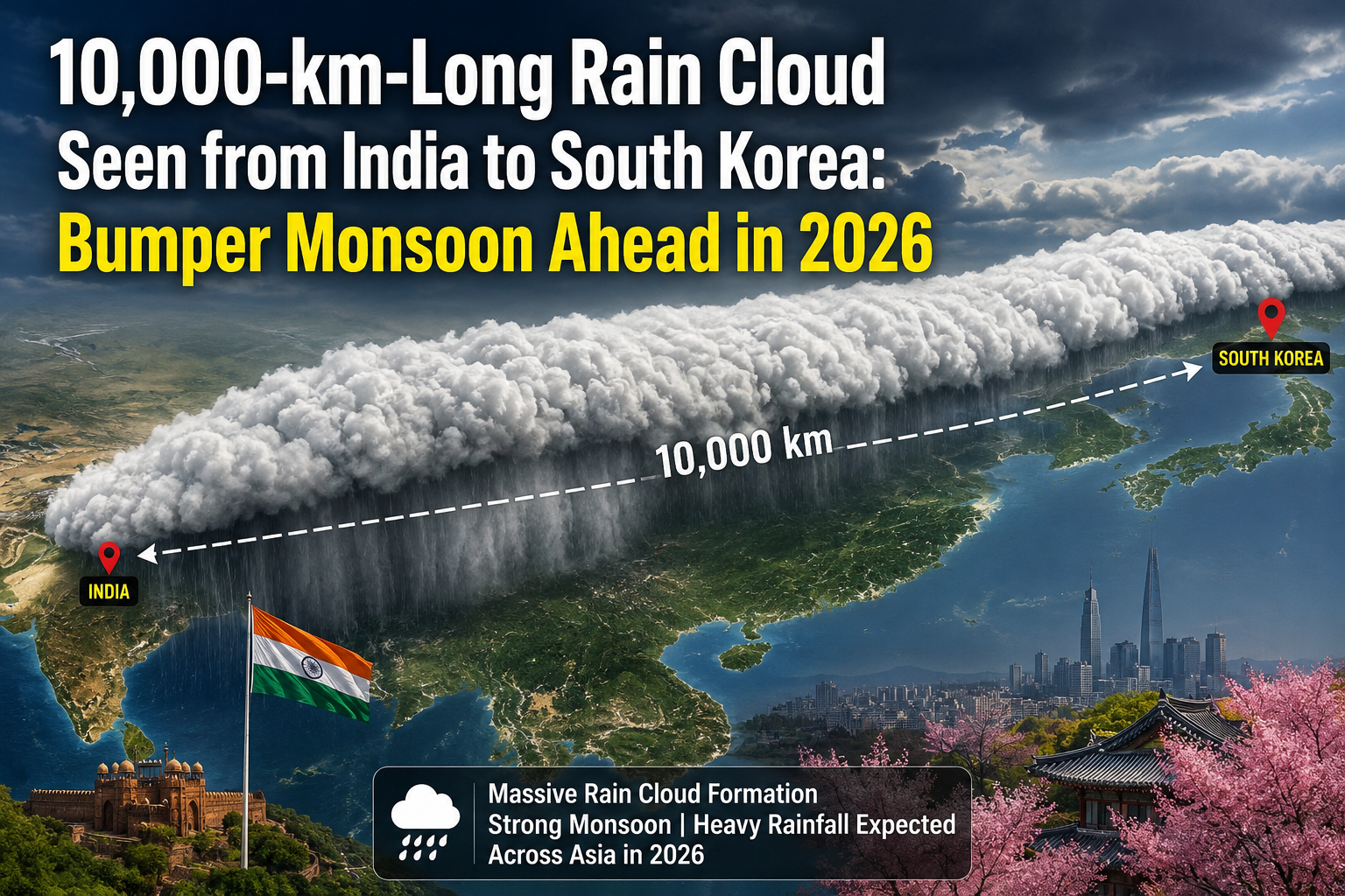 10,000-km-Long Rain Cloud Seen from India to South Korea: Bumper Monsoon Ahead in 2026