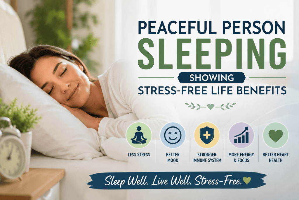 Peaceful sleeping person showing how good sleep for stress relief works