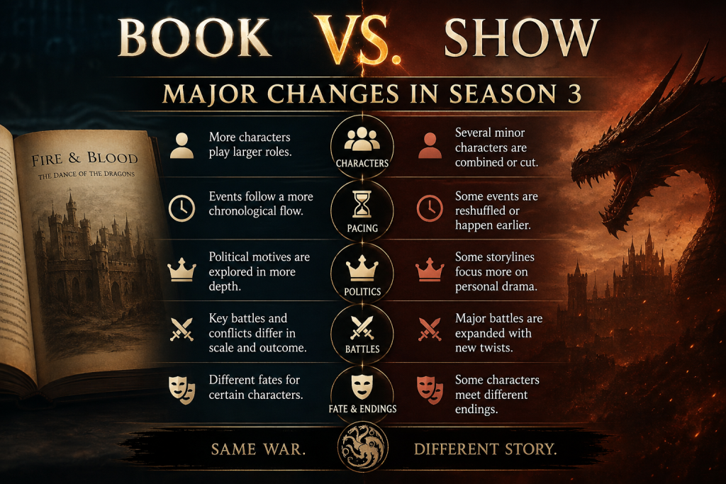For hardcore fans of George R.R. Martin's Fire & Blood, Season 3 has introduced several controversial but fascinating deviations.