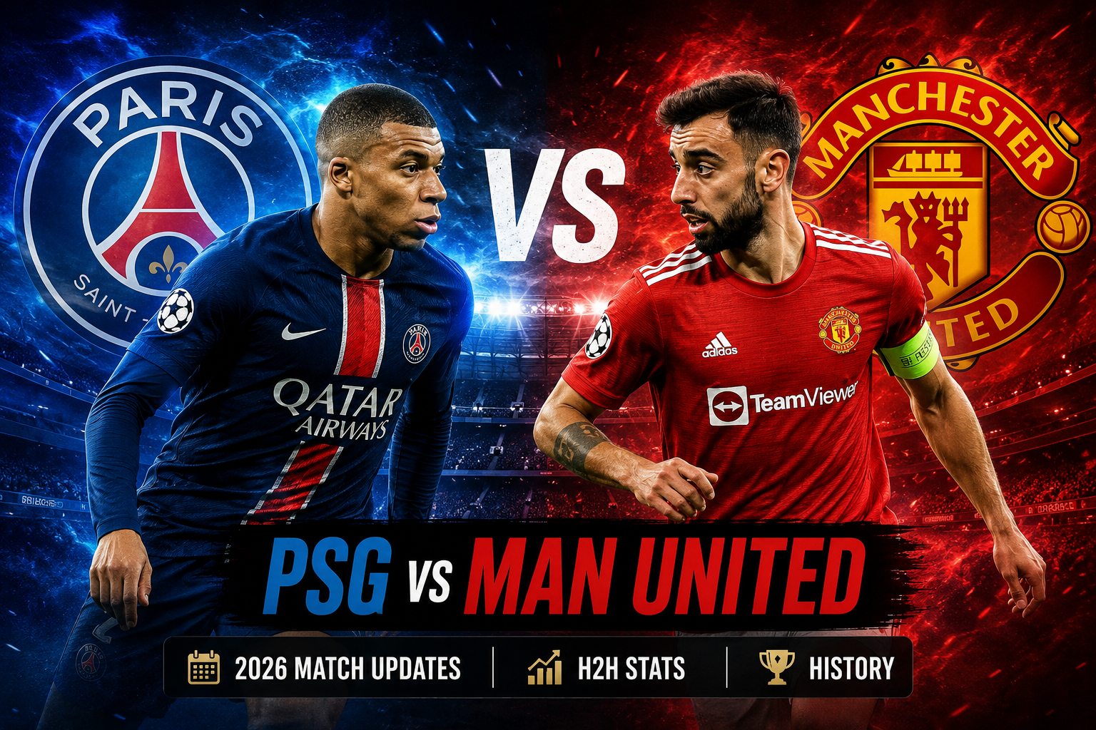 Football players from PSG and Manchester United battling for the ball during a competitive match